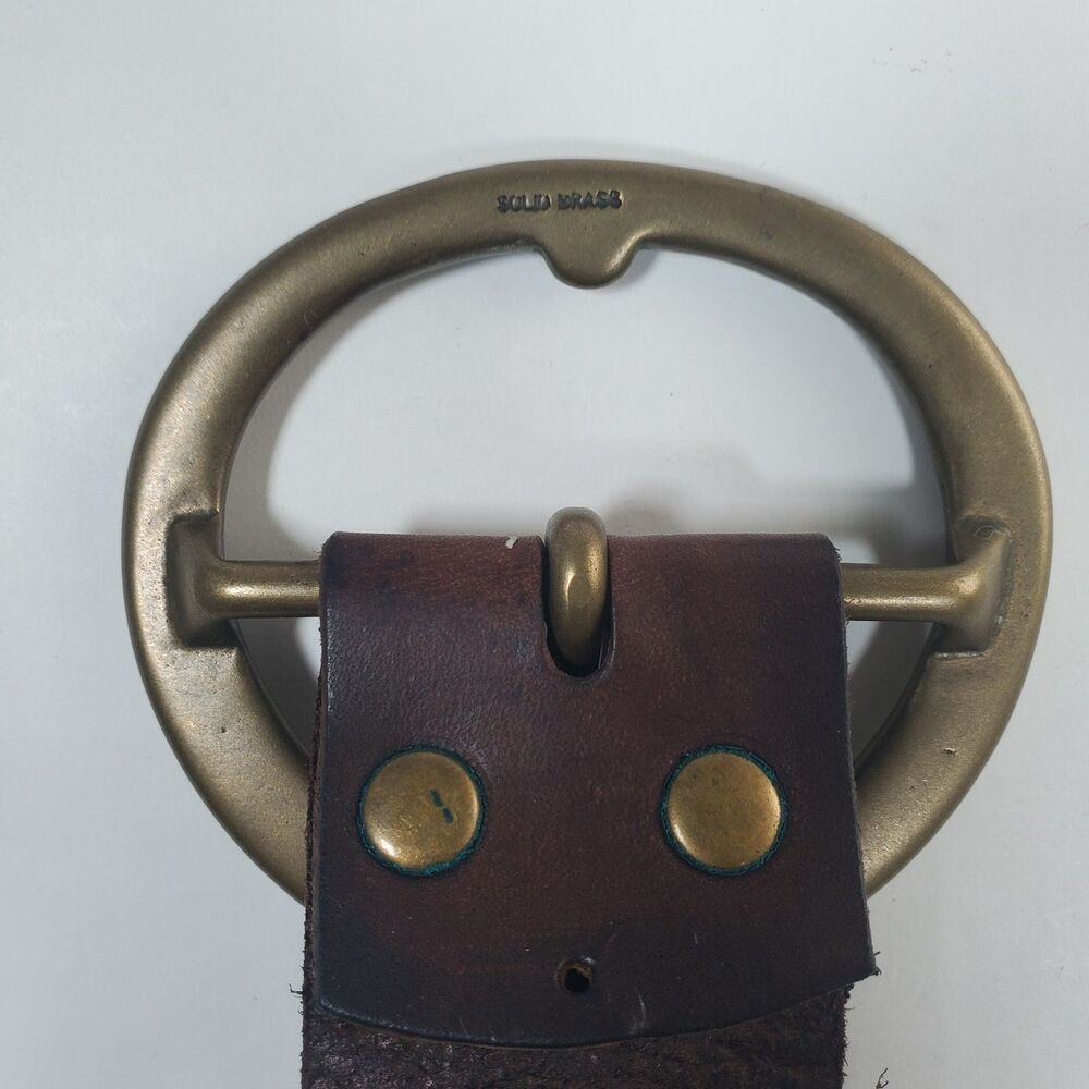 Vintage Gap Women’s Brown Leather Belt Large Braided Woven Solid Brass Buckle - Picture 6 of 10